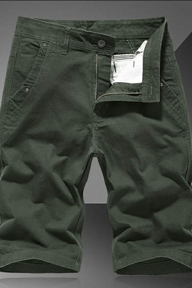 Leisure Whole Colored Mid Waist Regular Pocket Decoration Zipper Cargo Shorts for Men