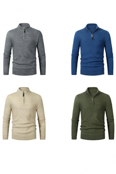 Guys Fancy Knitwear Plain Long Sleeve High Neck Slim Fitted Knitted Pullover Sweater