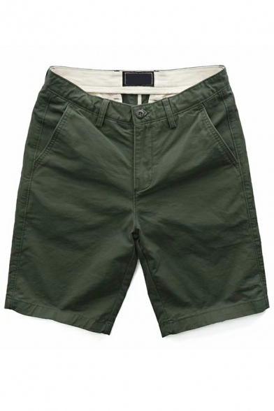 Men Cool Solid Color Mid Rise Regular Fit Pocket Detail Zip Placket Shorts
