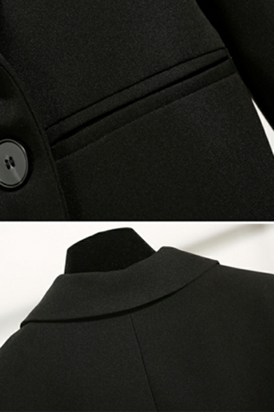 Women Original Plain Pocket Lapel Collar Long-sleeved Baggy Double Breasted Blazer