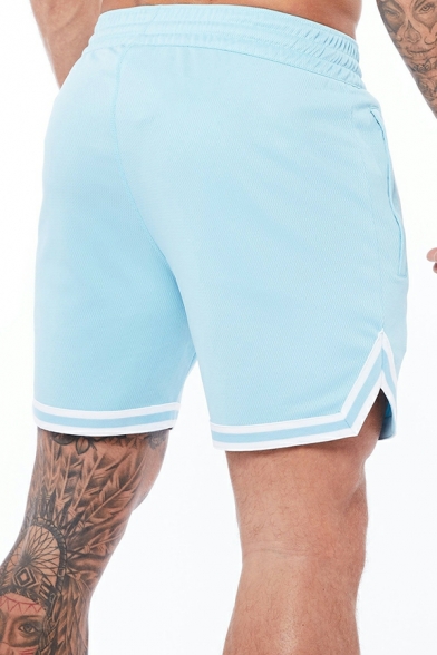 Creative Guy's Contrast Striped Drawstring Waist Front Pocket Regular Shorts