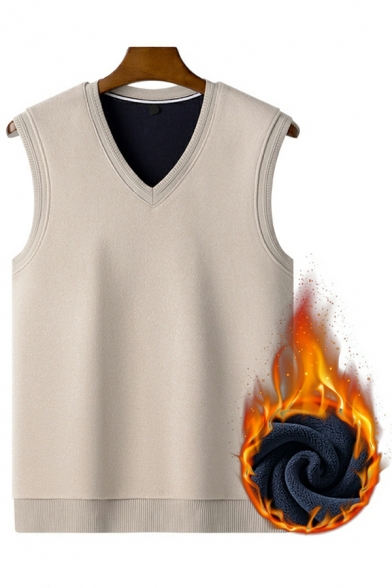 Leisure Boy's Whole Colored V Neck Sleeveless Rib Hem Fitted Knitted Vest