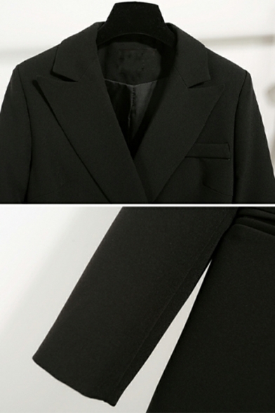 Women Original Plain Pocket Lapel Collar Long-sleeved Baggy Double Breasted Blazer