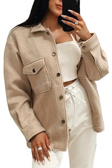 Cool Girls Solid Color Chest Pocket Spread Collar Long-sleeved Single Breasted Blazer