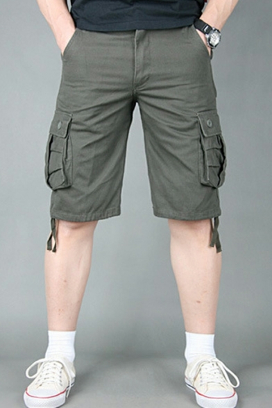 Fashion Whole Colored Flap Pocket Regular Fit Zip Closure Cargo Shorts for Men