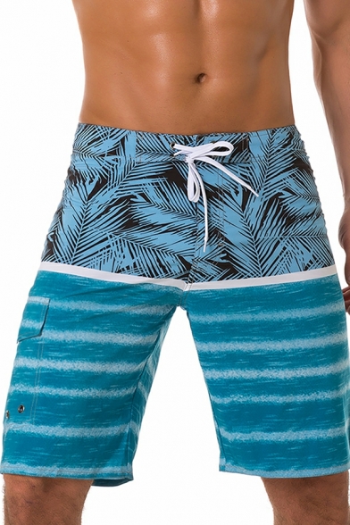 Guy's Unique Beach Pattern Mid Rise Drawcord Waist Hlf Regular Fit Shorts