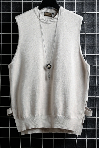 Guy's Unique Solid Color Round Neck Sleeveless Loose Fitted Knitted Vest