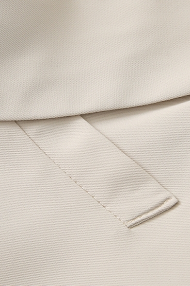 Simple Ladies Plain Pocket Lapel Collar Long Sleeve Loose Fit Open Front Blazer