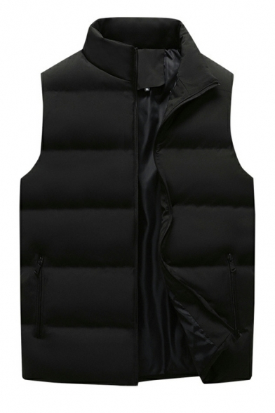 Creative Mens Plain Pocket Designed Regular Fitted Stand Neck Zip Closure Vest
