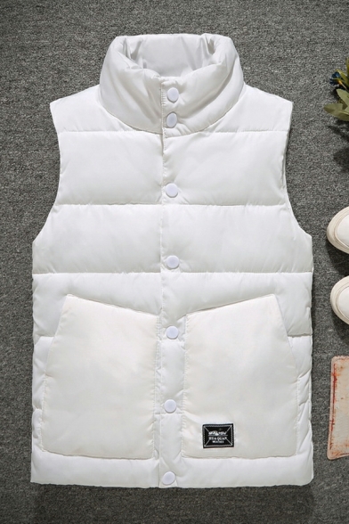 Elegant Vest Solid Pocket Front Stand Collar Regular Fit Button Fly Vest for Men