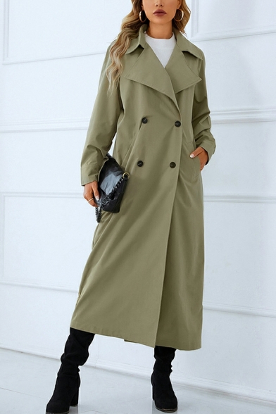 Girl's Urban Solid Lapel Collar Long Sleeves Regular Double Breasted Trench Coat