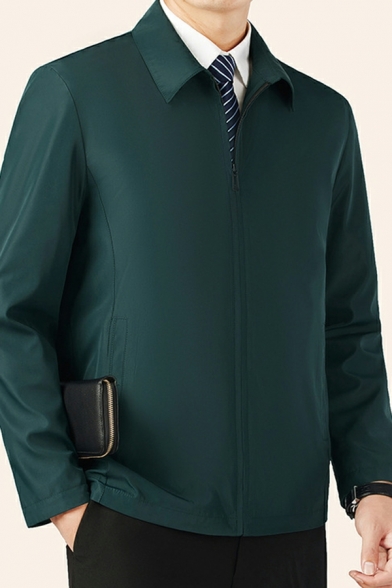 Guy's Freestyle Plain Pocket Designed Turn-down Collar Regular Fit Zip Down Jacket