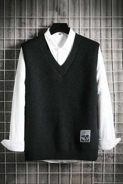 Dashing Contrast Line V Neck Relaxed Rib Hem Knitted Vest for Men