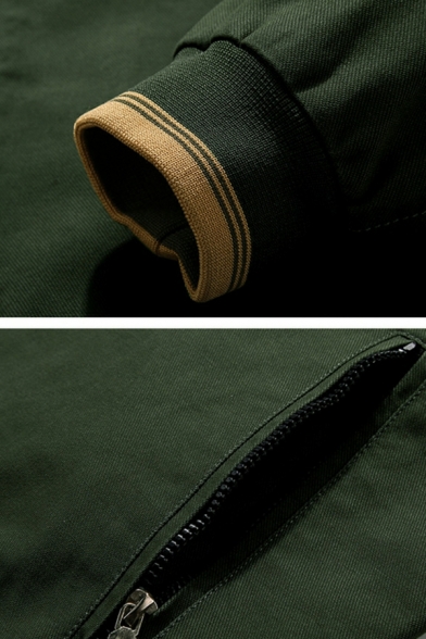 Fancy Striped Print Long Sleeve Stand Collar Regular Zip Fly Jacket for Men
