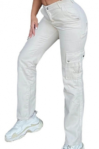 Girls Elegant Whole Colored Flap Pocket Regular Fit Full Length Mid Rise Zip Fly Jeans