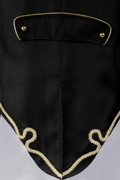 Mens Vintage Contrast Line Long-Sleeved Lapel Collar Irregular Hem Single Breasted Coat