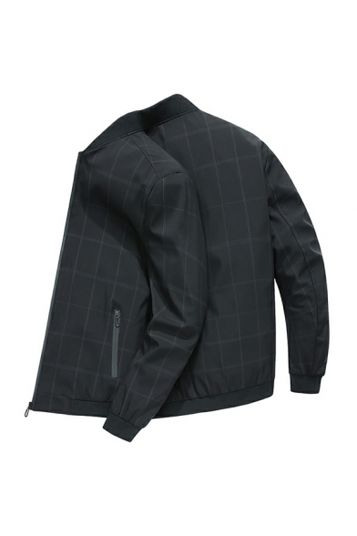 Freestyle Guys Checked Print Long-Sleeved Stand Collar Fitted Zip Placket Jacket