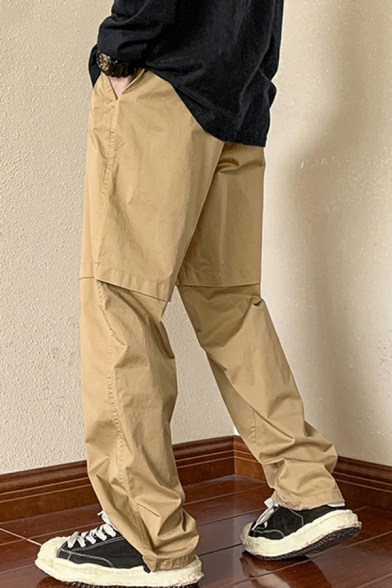 Fashionable Pure Color Drawstring Waist Loose Fitted Long Length Pocket Pants for Boys