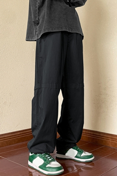 Fashionable Pure Color Drawstring Waist Loose Fitted Long Length Pocket Pants for Boys