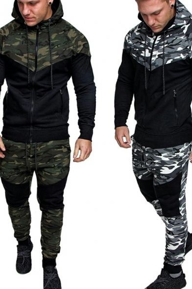 Autumn Men's Sports Suit Fashion Hooded Camouflage Slim Two-Piece Set