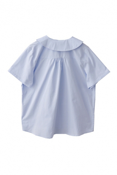 Girls Classic Pure Color Peter Pan Collar Short-Sleeved Relaxed Button Closure Shirt