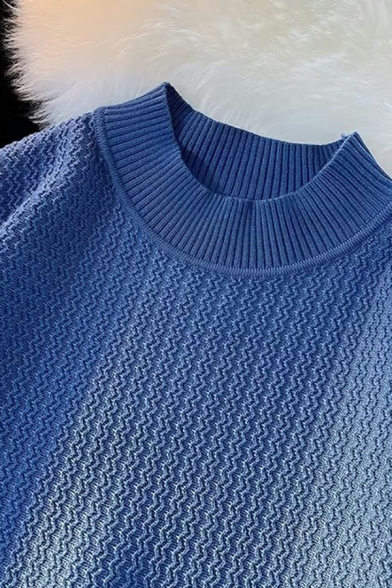 Men's Leisure Whole Colored Rib Hem Long Sleeves Crew Neck Loose Fit Pullover Sweater