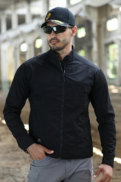 Modern Guys Solid Color Pocket Detailed Long Sleeve Stand Collar Regular Zip down Jacket
