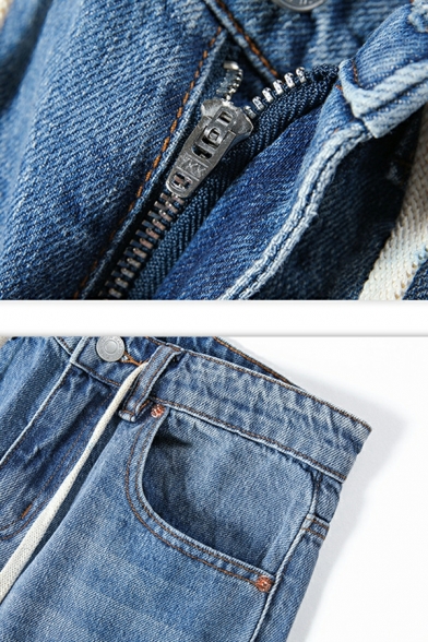 Unique Guy's Pure Color Pocket Designed Long Length Loose Drawstring Waist Jeans
