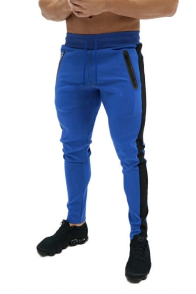 Guys Freestyle Contrast Color Skinny Drawstring Waist Pocket Design Long Length Pants