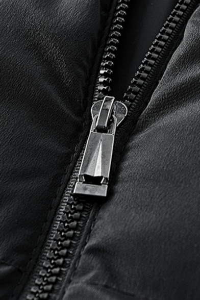 Simple Mens Solid Color Pocket Drawstring Hooded Regular Fitted Zip Down Vest