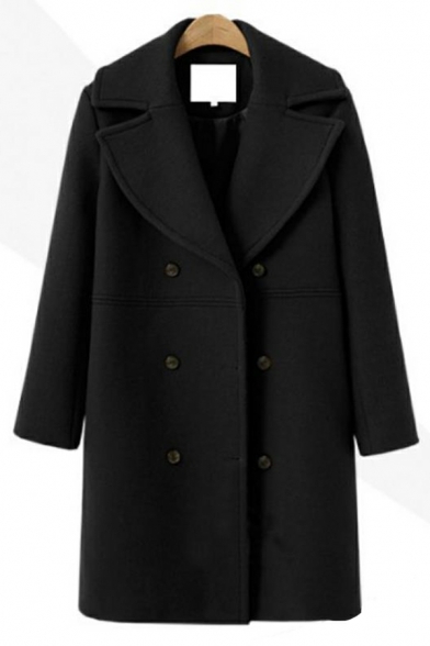 Fancy Solid Color Lapel Collar Baggy Long-Sleeved Double Breasted Trench Coat for Ladies