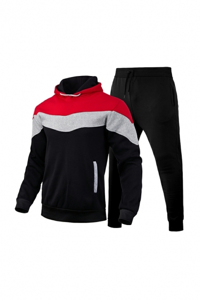 Casual Chevron Pattern Long Sleeve Hoodie Slimming with Pants Two Piece Set for Men