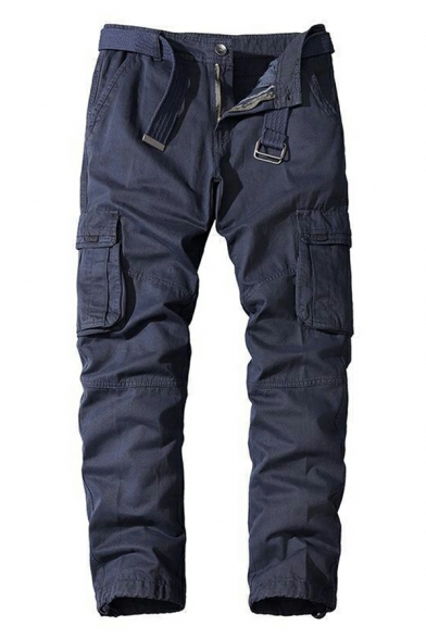 Cool Men Whole Colored Flap Pocket Full Length Mid Rise Fitted Zip Down Cargo Pants