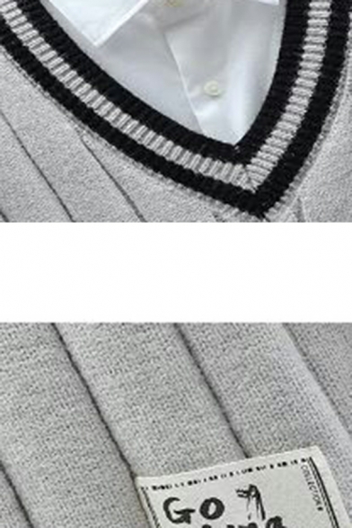 Dashing Contrast Line V Neck Relaxed Rib Hem Knitted Vest for Men