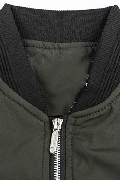 Guy's Freestyle Contrast Trim Pocket Designed Stand Collar Slim Fit Zip Down Jacket