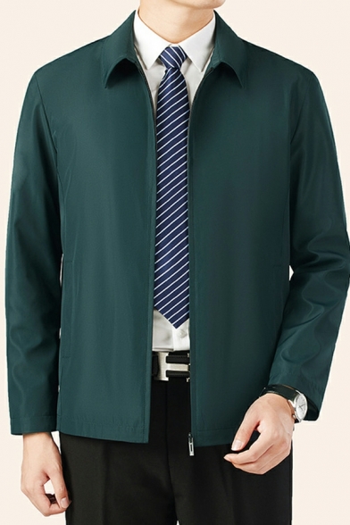 Guy's Freestyle Plain Pocket Designed Turn-down Collar Regular Fit Zip Down Jacket