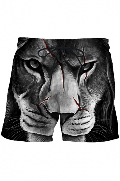Summer Loose Beach Shorts Men 3D Animal Print Lace Up Shorts