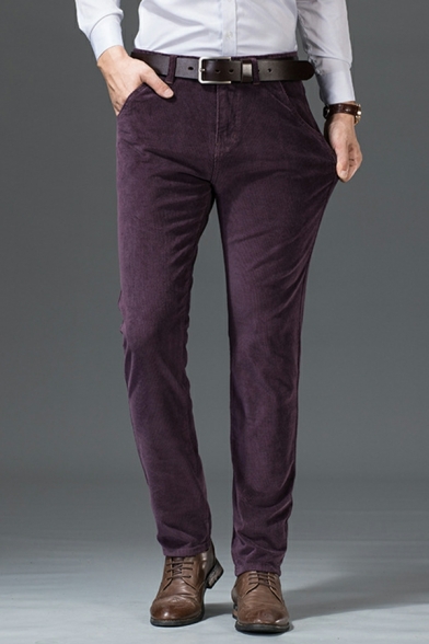 Casual Whole Colored Mid Rise Pocket Straight Zip Placket Pants for Men