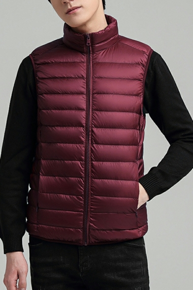 Freestyle Vest Pure Color Pocket Sleeveless Stand Neck Regular Zip Up Vest for Boys