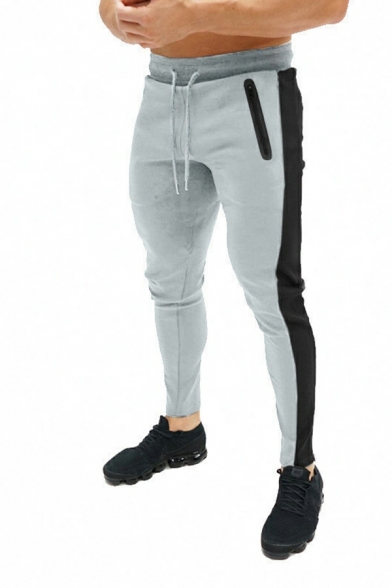 Guys Freestyle Contrast Color Skinny Drawstring Waist Pocket Design Long Length Pants