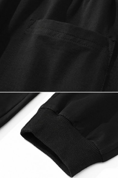 Men Modern Pure Color Full Length Mid Rise Loose Fit Drawcord Waist Pocket Pants