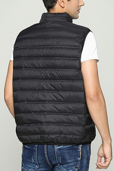 Modern Boy's Plain Pocket Decoration Stand Collar Sleeveless Regular Fitted Zip-up Vest