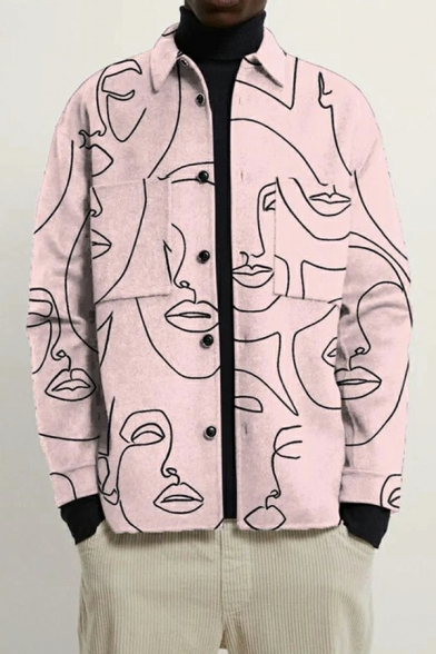 Novelty Guys Abstract Print Button Decorated Long Sleeve Point Collar Button-up Jacket