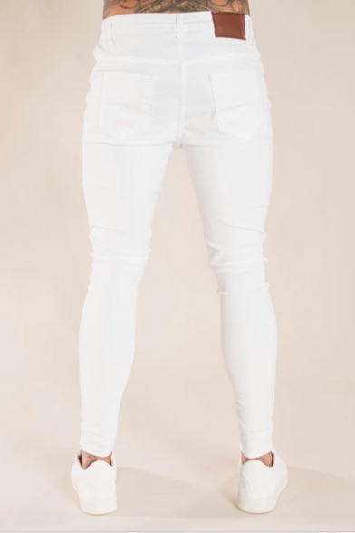 Urban Jeans Plain Distressed Skinny Full Length Mid Rise Zip Placket Jeans for Men