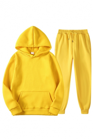 Boy's Novelty Solid Pocket Long Sleeve Hoodie with Drawcord Regular Pants Co-ords