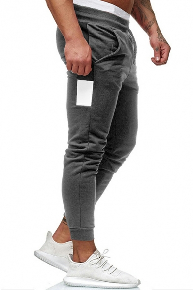 Boys Trendy Contrast Color Pocket Decoration Drawstring Waist Long Length Slim Fit Pants