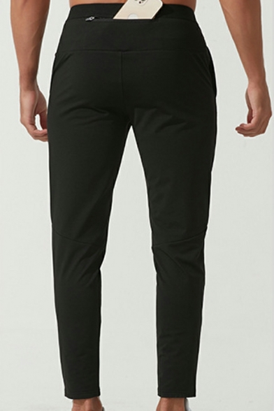 Retro Contrast Color Drawstring Mid Rise Regular Fit Full Length Pants for Men
