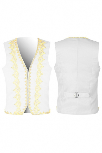 Basic Embroidery Print V-neck Sleeveless Regular Fit Single Button Vest for Men