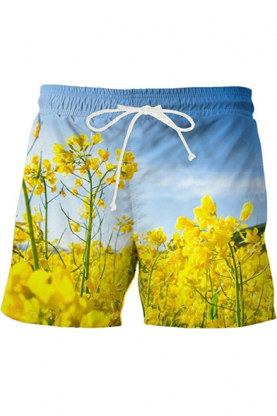 Creative Guy's 3D Floral Print Pocket Drawstring Waist Mid Rise Loose Fitted Shorts