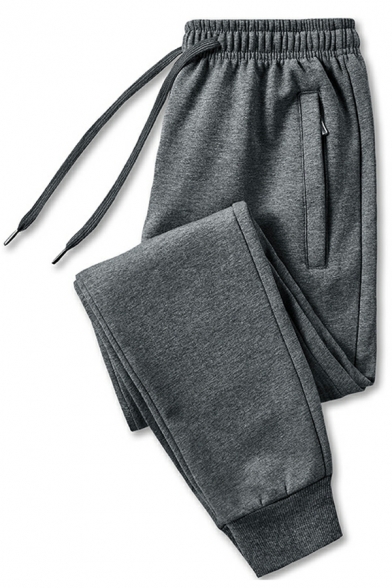 Fashionable Men Plain Pocket Decoration Mid Rise Full Length Regular Drawcord Waist Pants